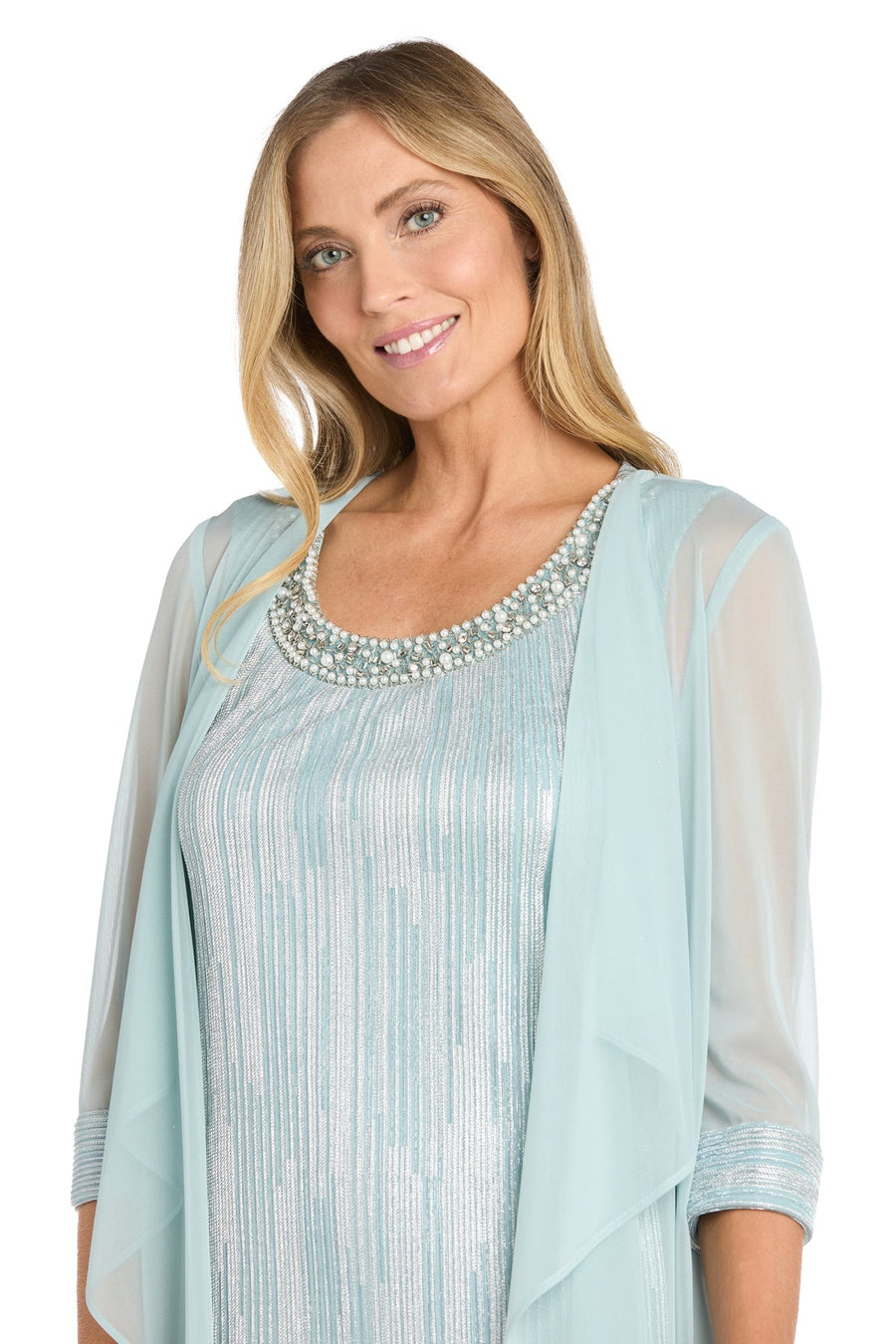 Mother of the Bride Dresses Mother of the Bride Short Metallic Jacket Dress Seafoam