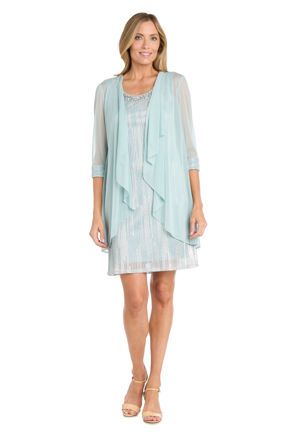 Mother of the Bride Dresses Mother of the Bride Short Metallic Jacket Dress Seafoam