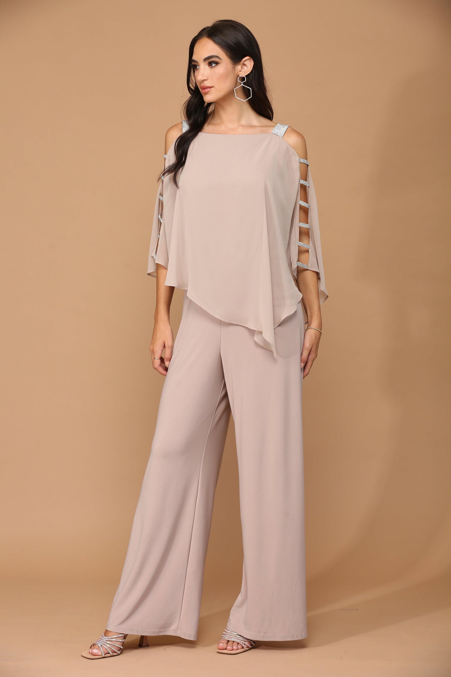 Formal Chiffon Cape Overlay Jumpsuit