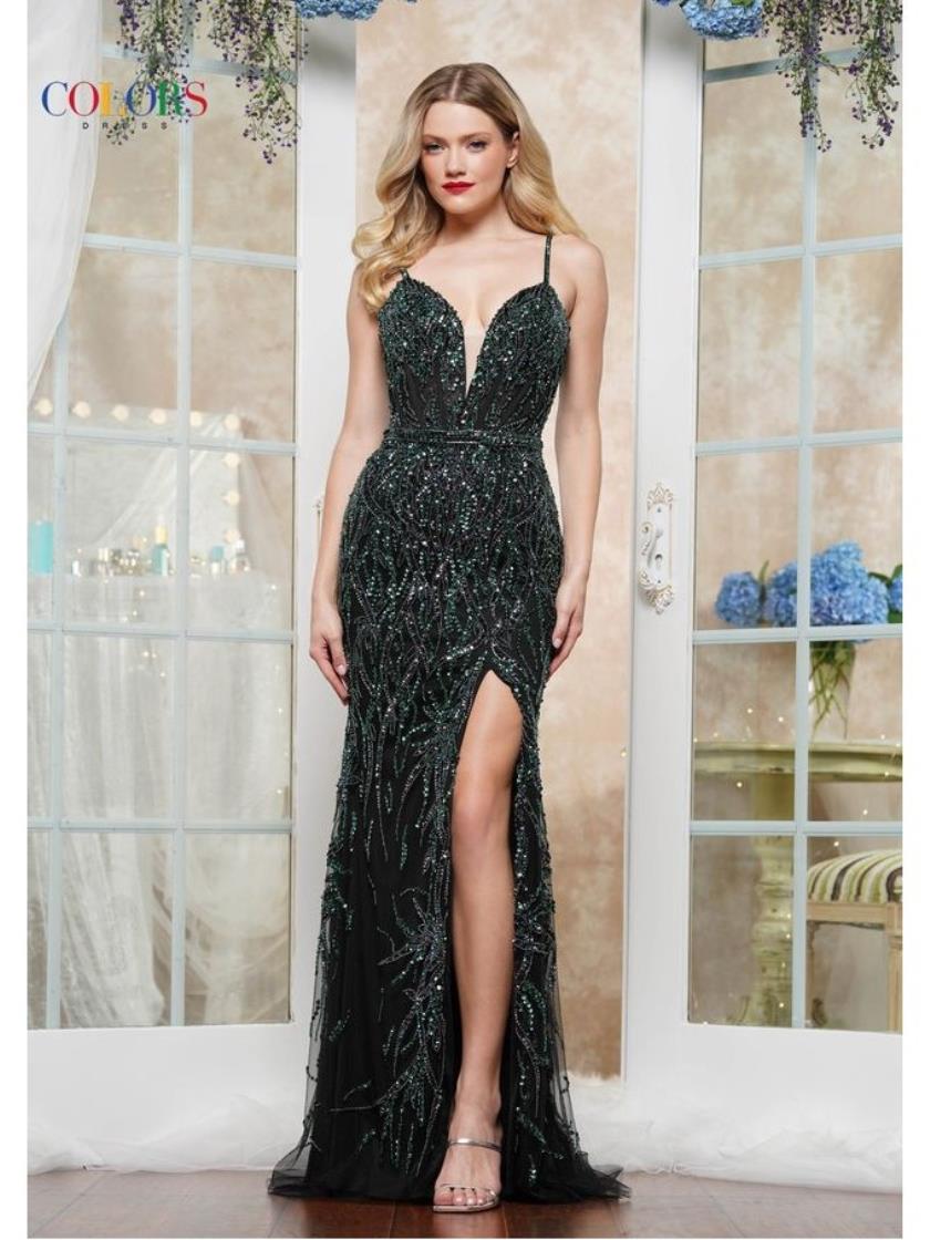 Prom Dresses Fitted Slit Long Formal Prom Dress Deep Green