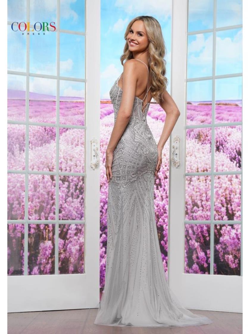 Prom Dresses Long Slit Formal Prom Dress Silver