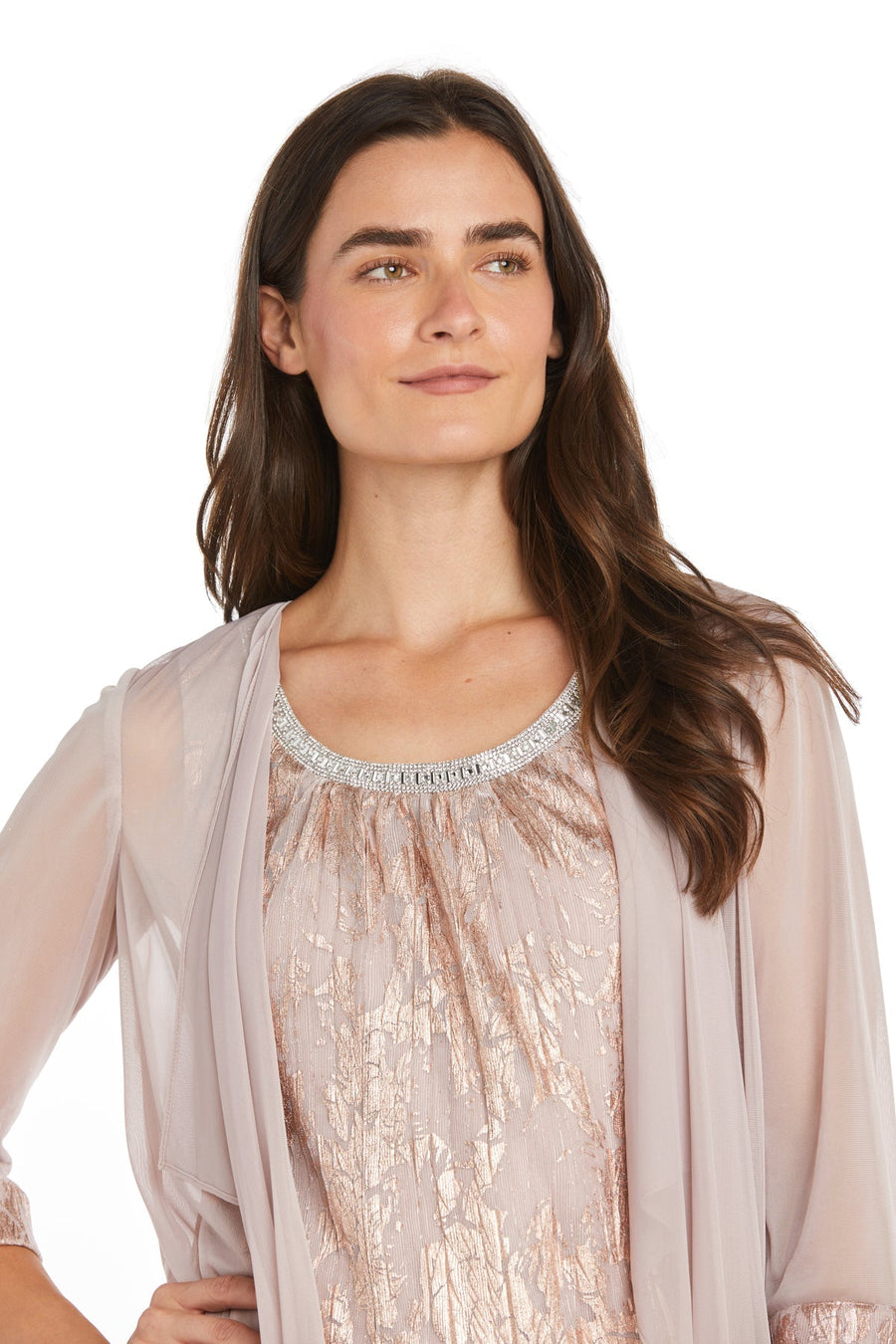 Mother of the Bride Dresses Short Mother of the Bride Metallic Jacket Dress Rose/Gold