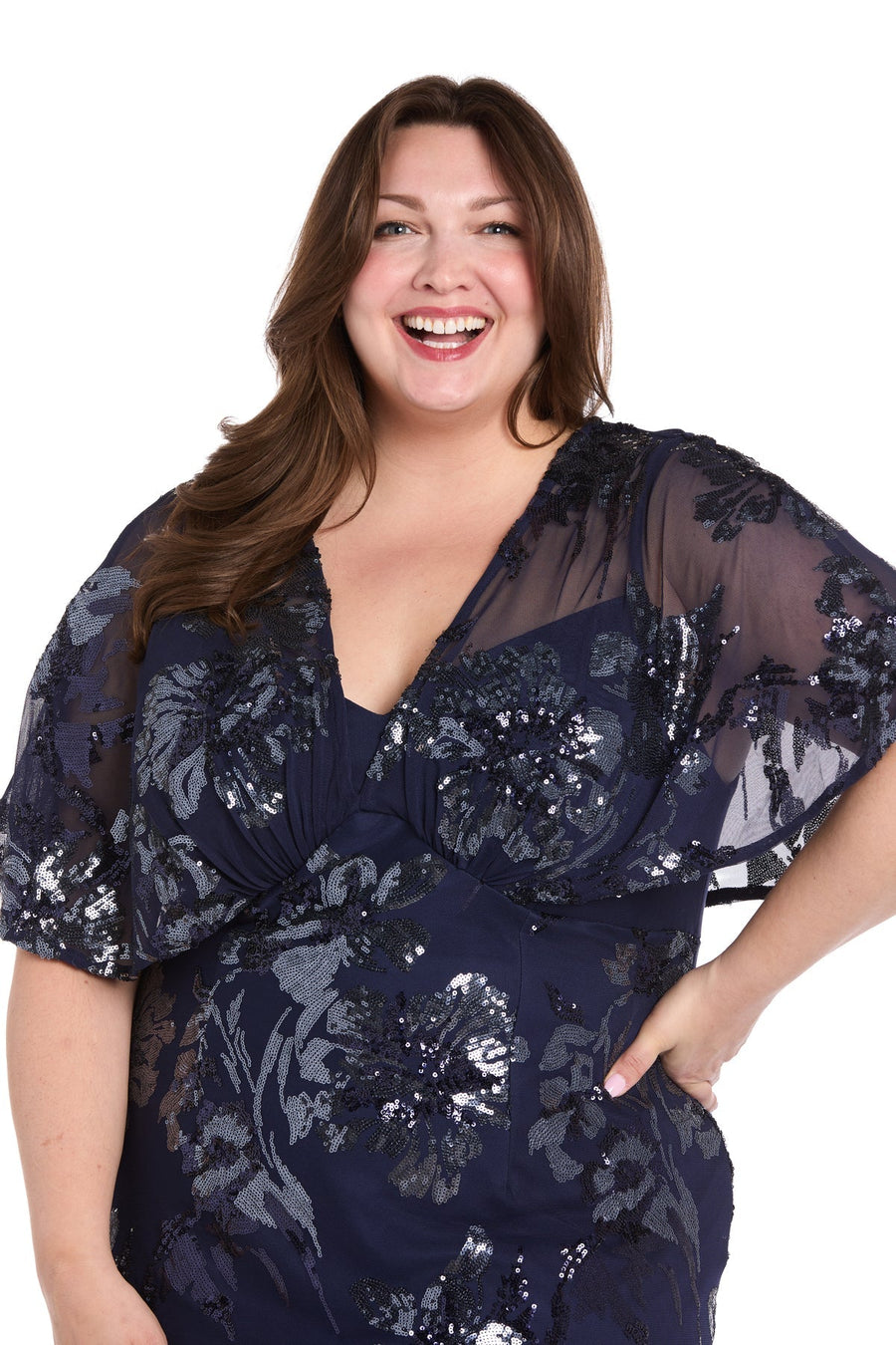 Plus Size Dresses Plus Size Short Sequin Floral Cocktail Dress Navy