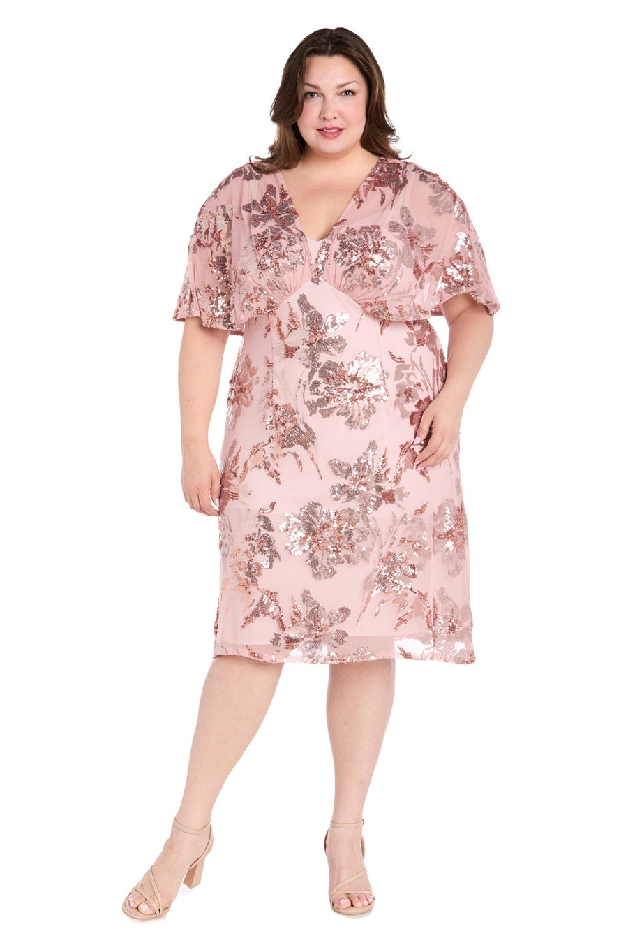 Plus Size Dresses Plus Size Short Sequin Floral Cocktail Dress Rose