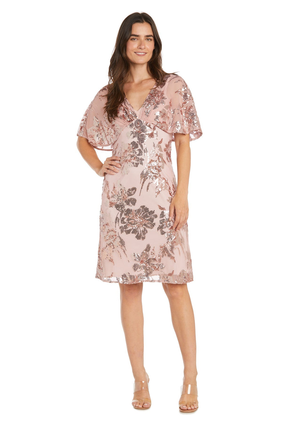 Cocktail Dresses Short Sequin Floral Petite Cocktail Dress Rose