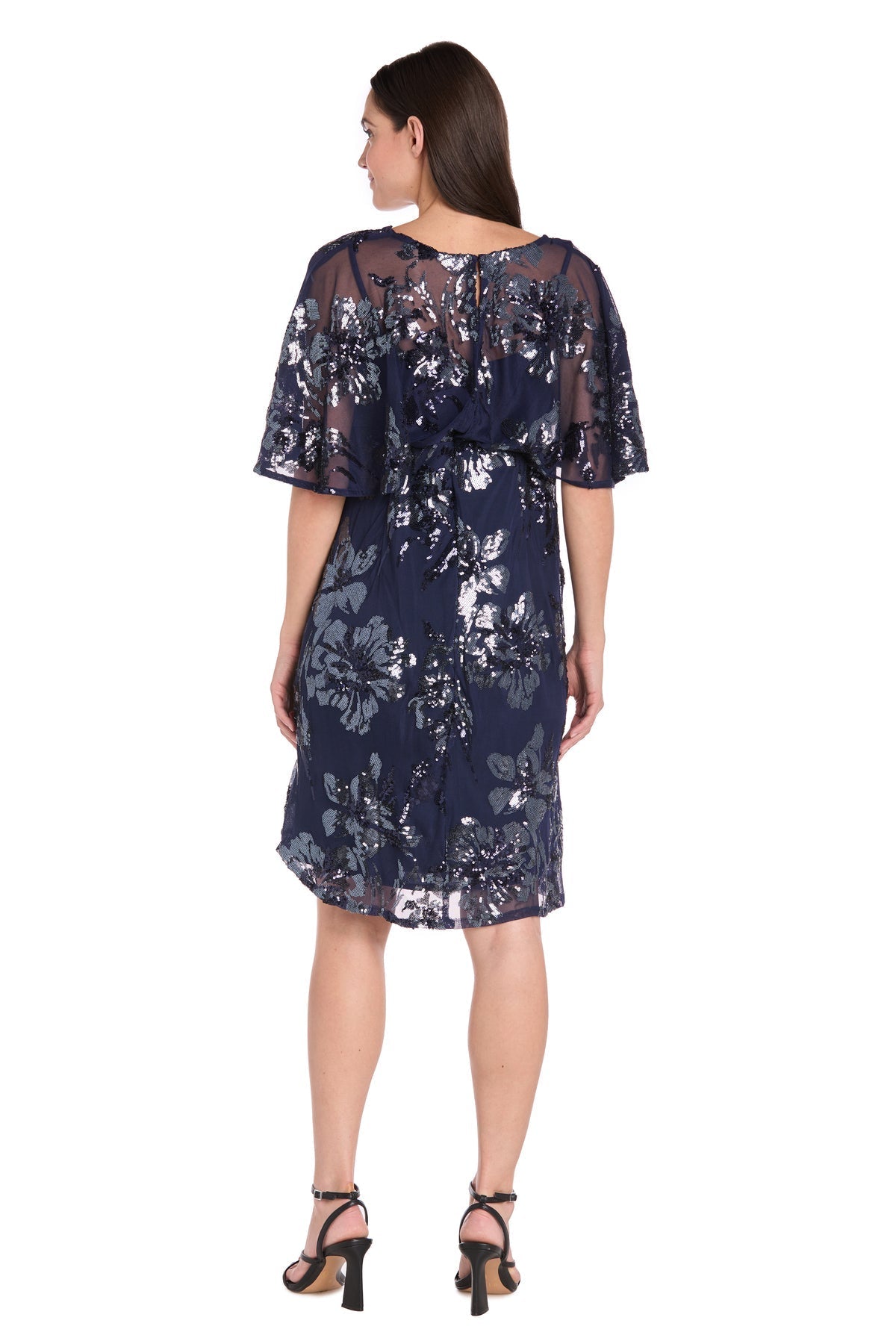 Cocktail Dresses Short Sequin Floral Cocktail Dress Navy