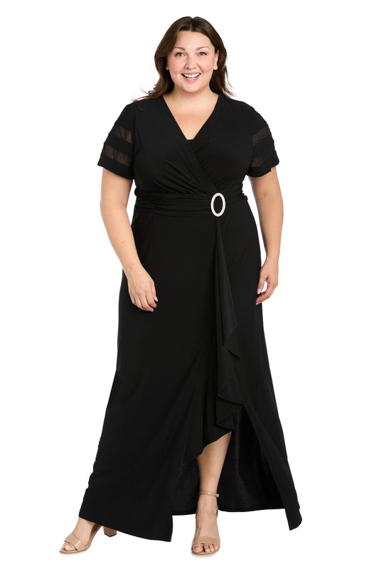 Plus Size Dresses Plus Size Long Ruffle Slit Formal Dress Black