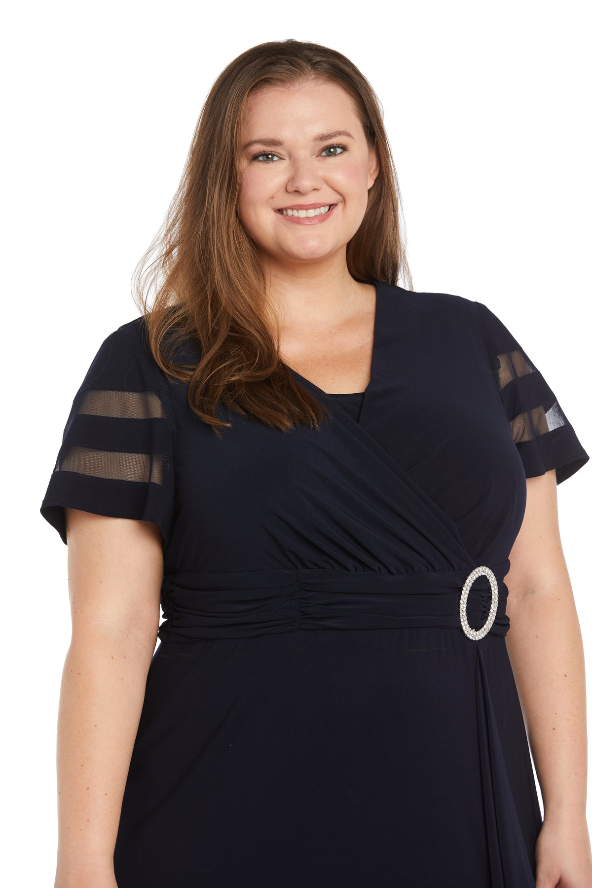 Plus Size Dresses Plus Size Long Ruffle Slit Formal Dress Navy