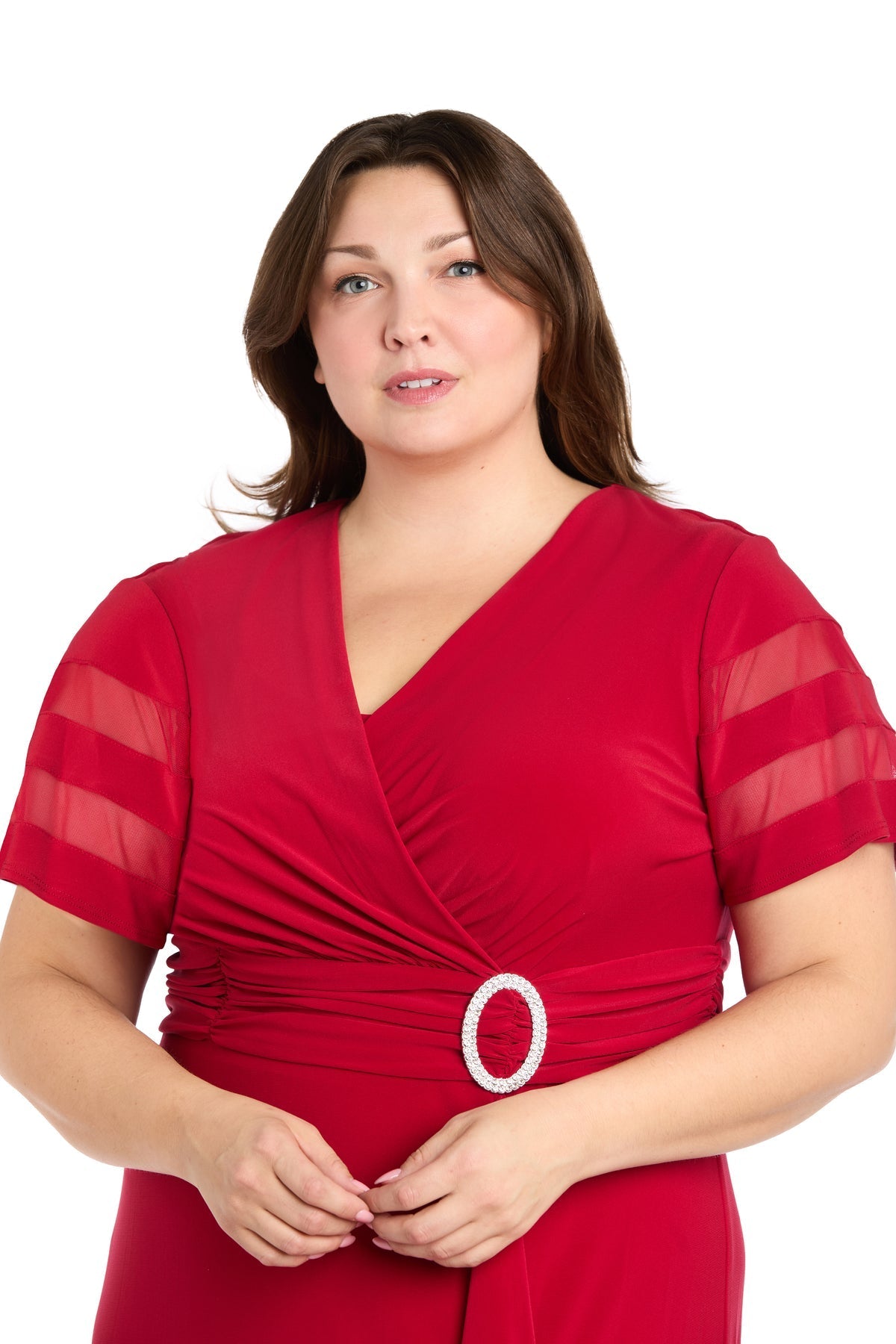 Plus Size Dresses Plus Size Long Ruffle Slit Formal Dress Red