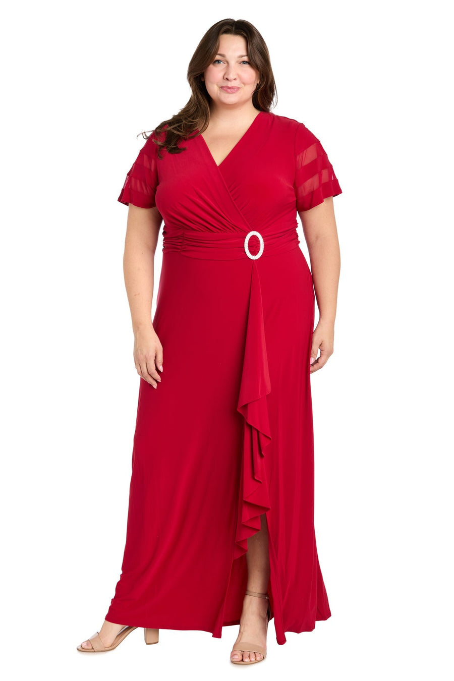 Plus Size Dresses Plus Size Long Ruffle Slit Formal Dress Red