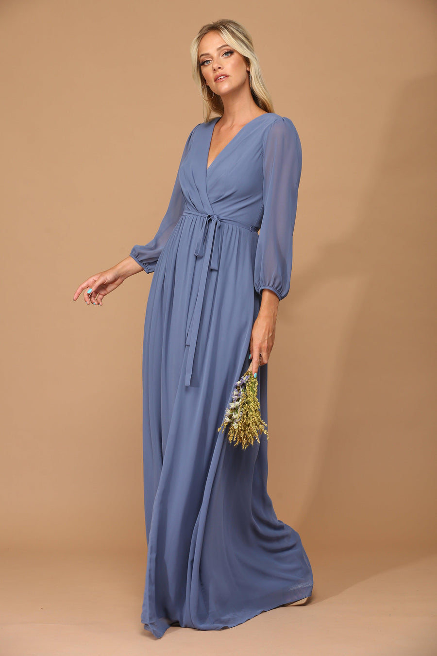 Long Sleeve Mother of the Bride Chiffon Dress