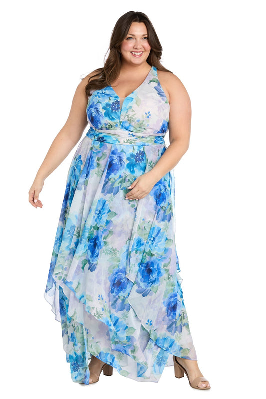 Plus Size Dresses Long Plus Size Floral Print Formal Dress Blue/Lavender