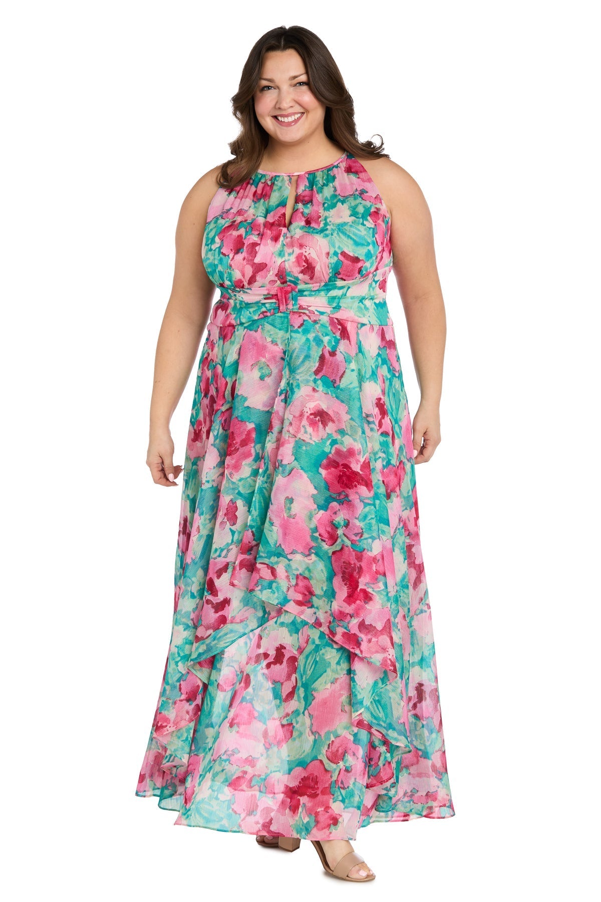 Plus Size Dresses Plus Size Long Floral Print Formal Dress Jade/Pink