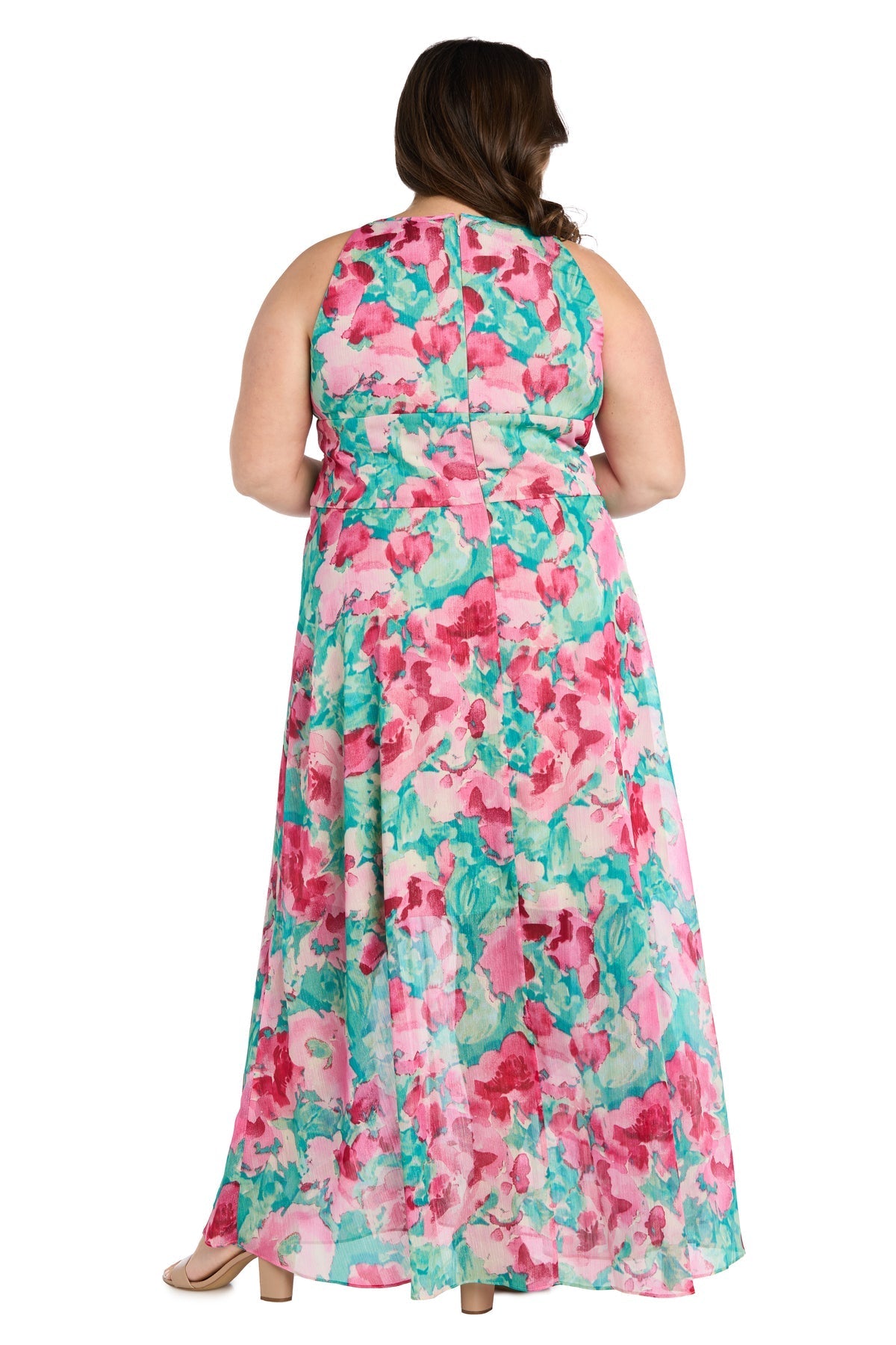 Plus Size Dresses Plus Size Long Floral Print Formal Dress Jade/Pink