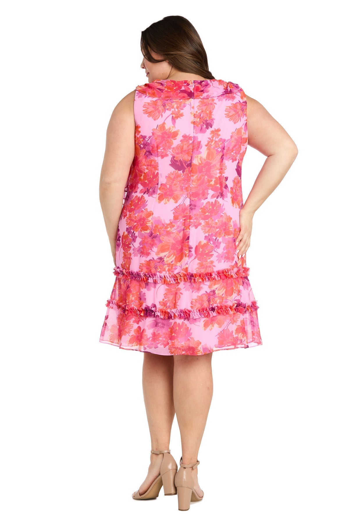 Plus Size Dresses Plus Size Short Floral Ruffle Dress Lilac/Coral