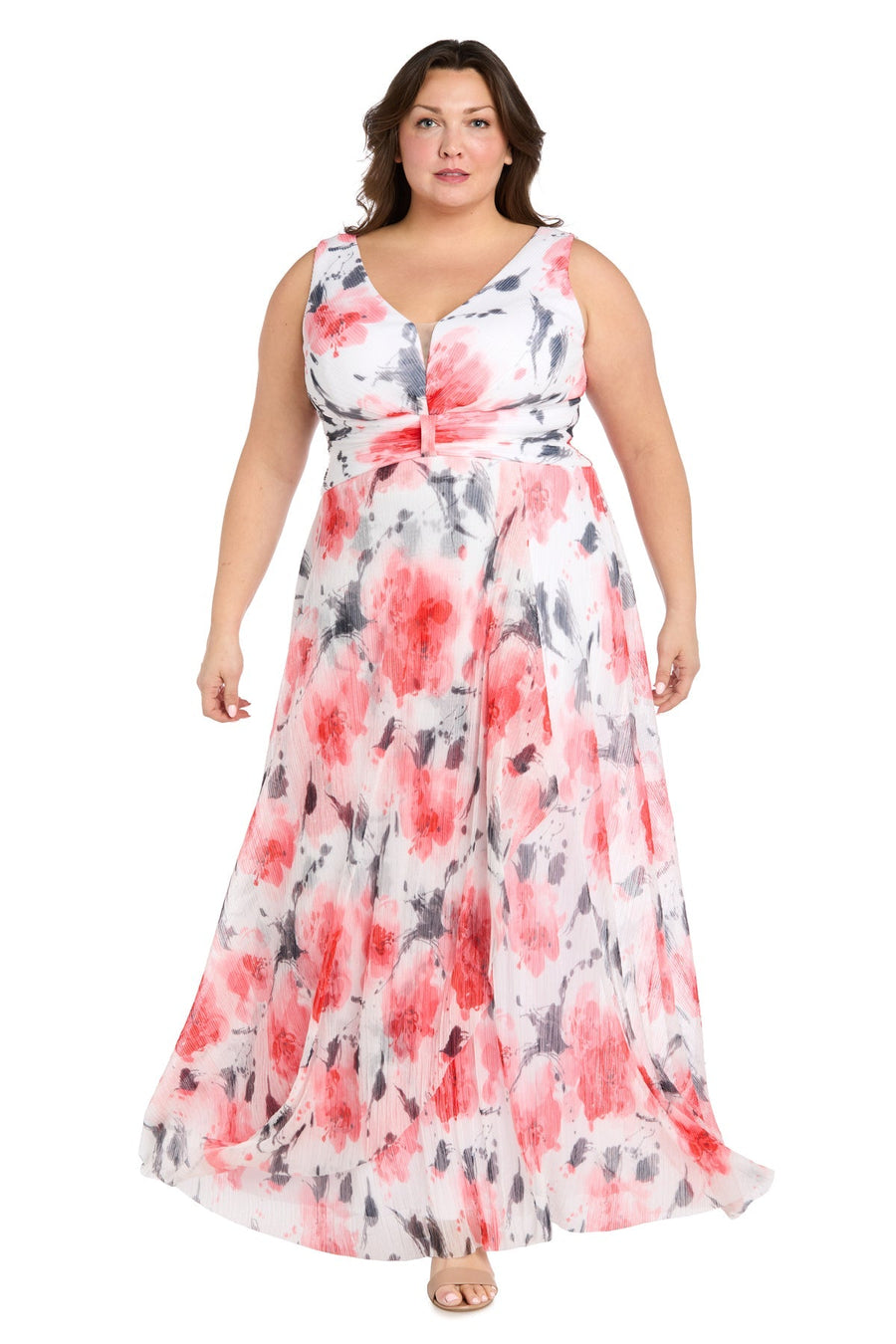 Plus Size Dresses Long Printed Plus Size Maxi Dress Coral/Ivory