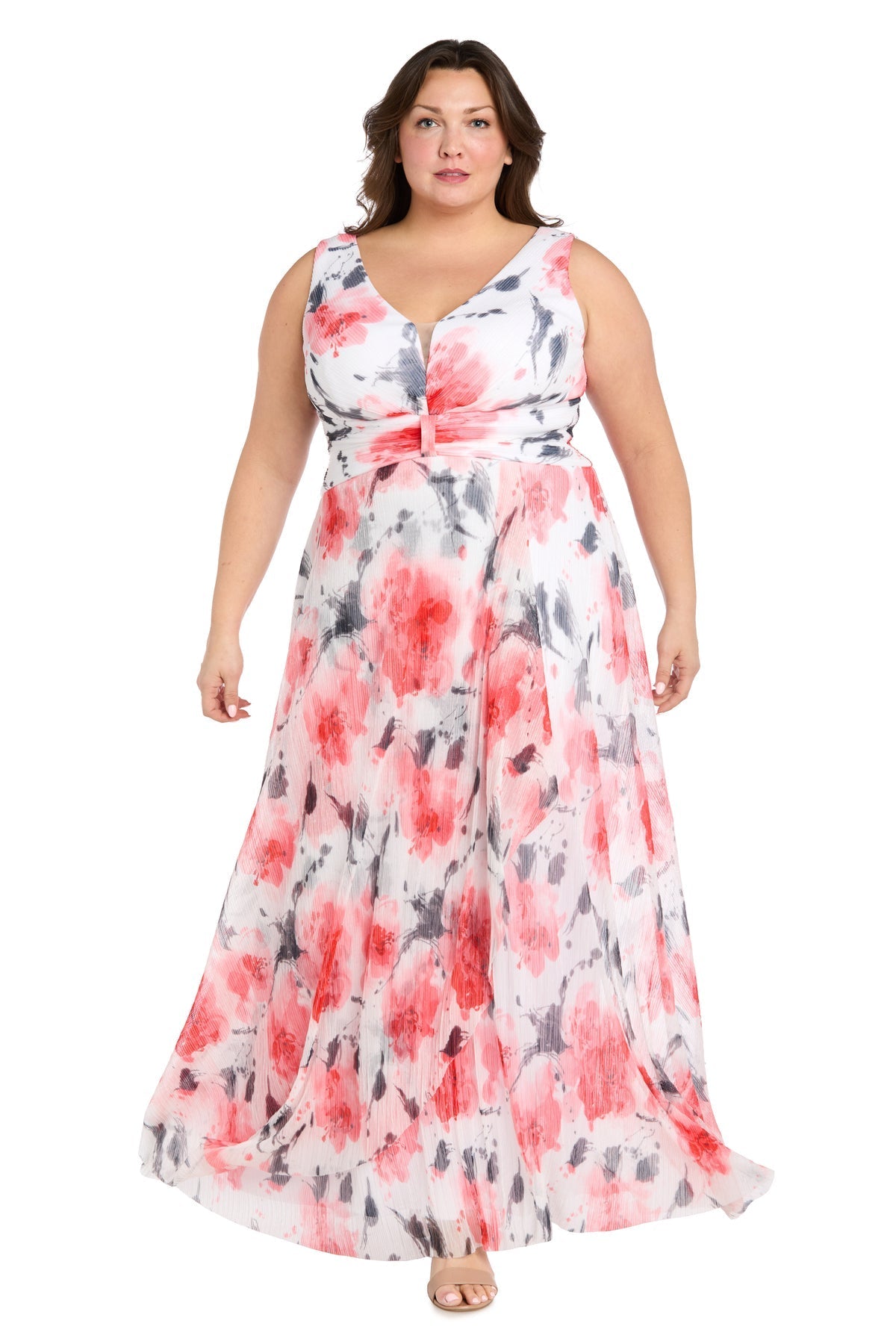 Plus Size Dresses Long Printed Plus Size Maxi Dress Coral/Ivory