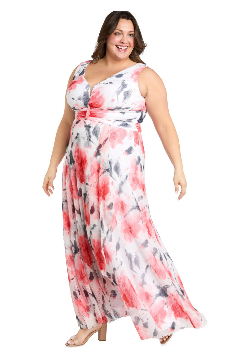 Plus Size Dresses Long Printed Plus Size Maxi Dress Coral/Ivory