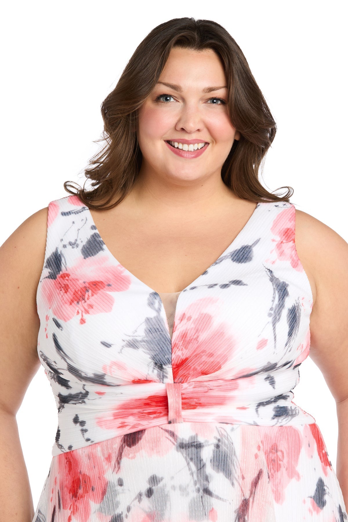 Plus Size Dresses Long Printed Plus Size Maxi Dress Coral/Ivory