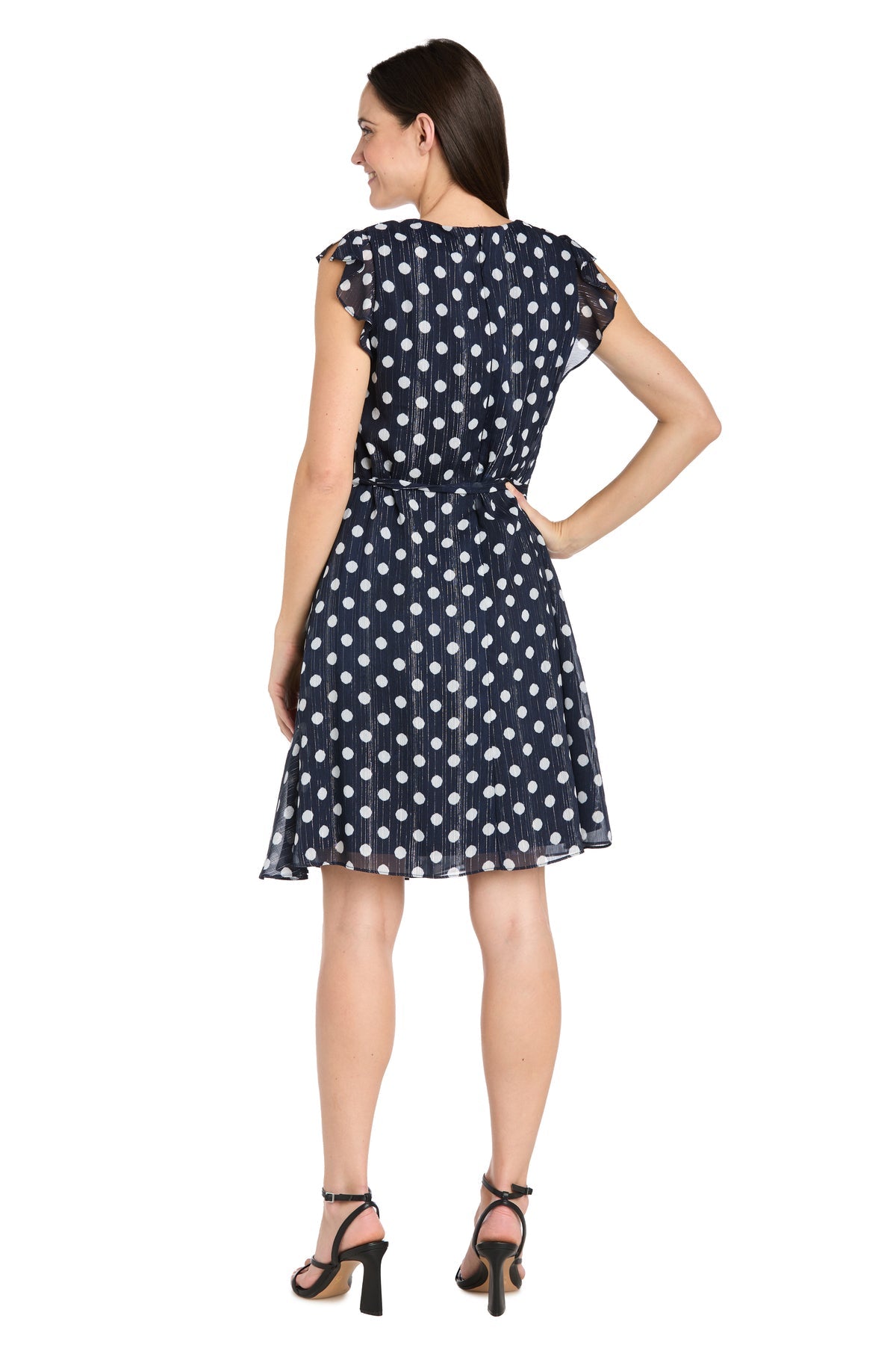 Cocktail Dresses Short Petite Polka Dot Ruffle Cocktail Dress Navy/White