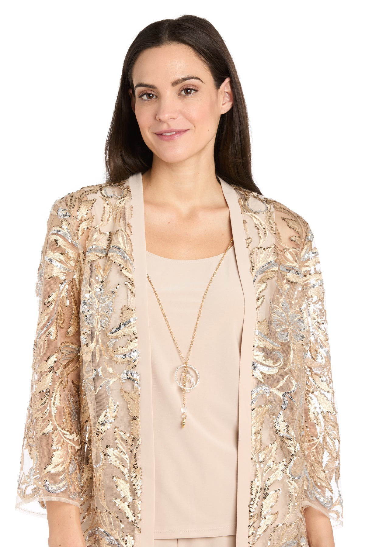 Pant Suit Long Formal Sequin Jacket Pant Suit Gold