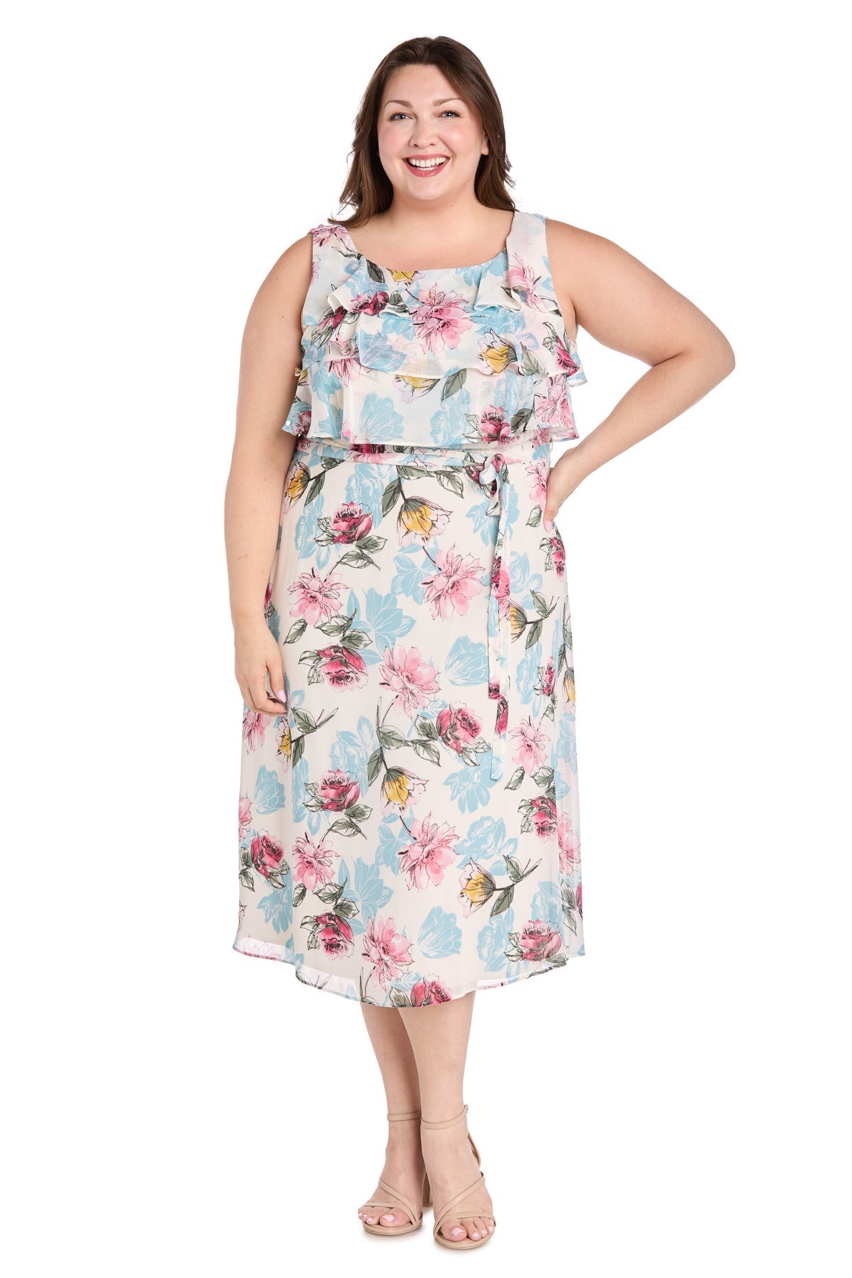 Plus Size Dresses Printed Midi Plus Size Dress Ivory/Denim