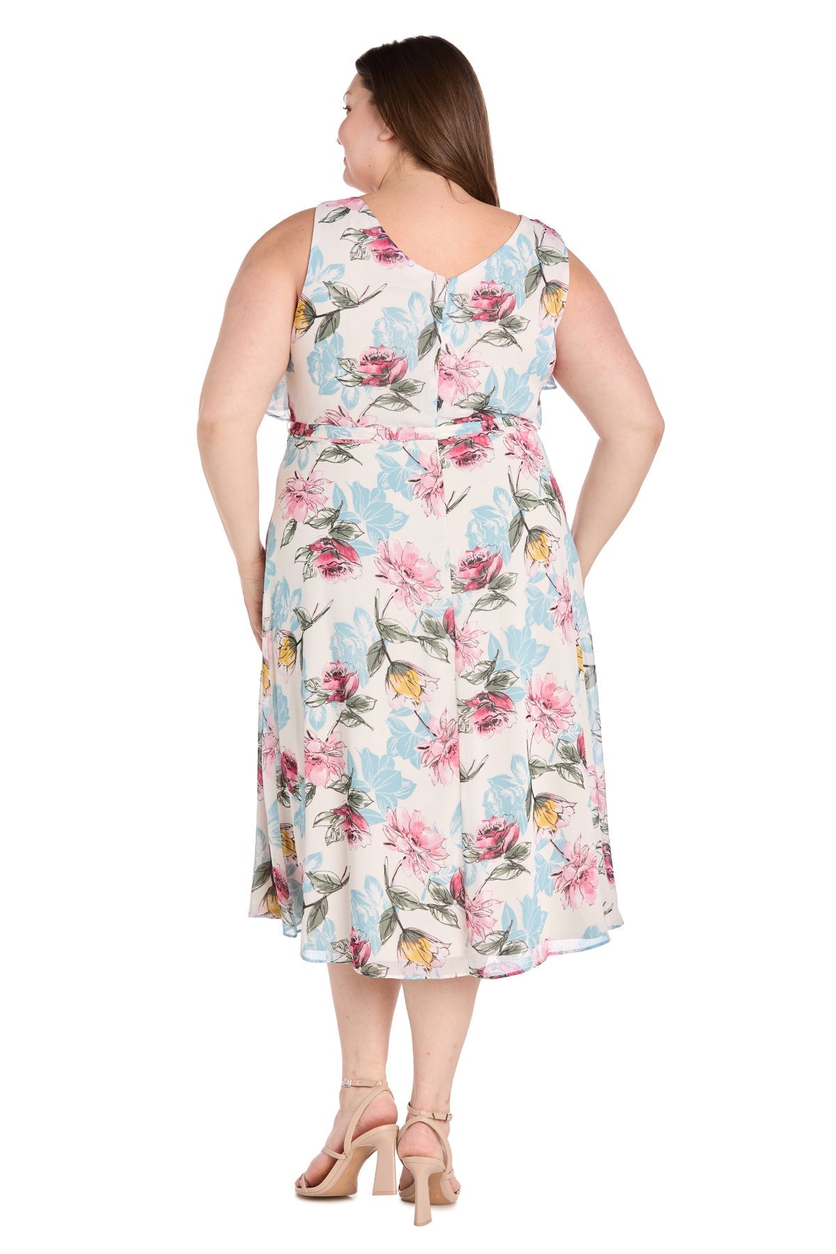 Plus Size Dresses Printed Midi Plus Size Dress Ivory/Denim