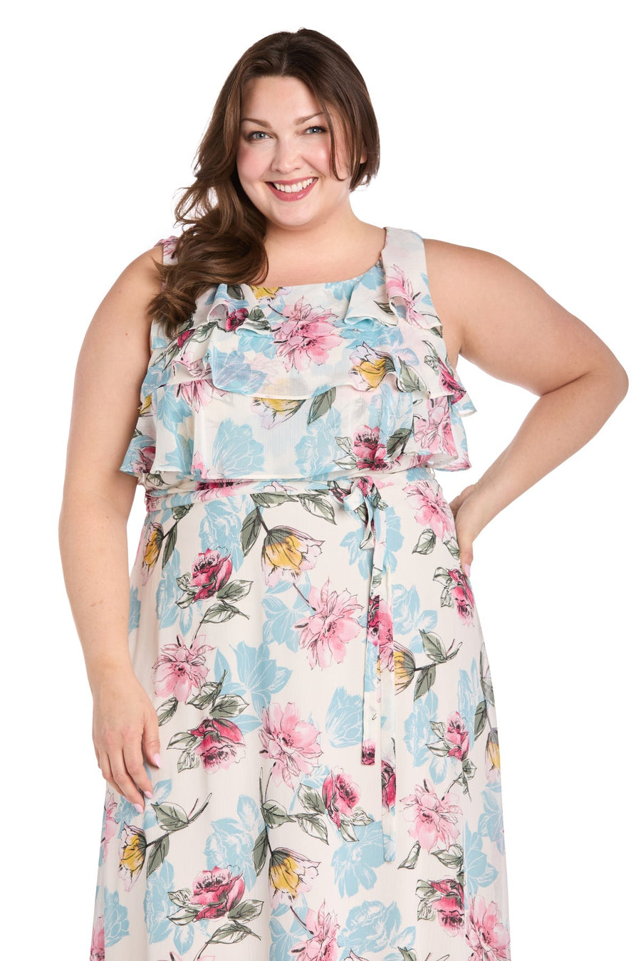 Plus Size Dresses Printed Midi Plus Size Dress Ivory/Denim