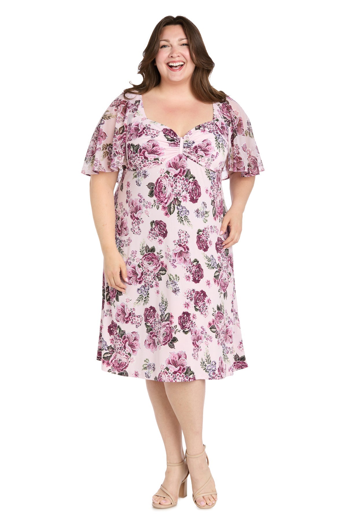 Plus Size Dresses Plus Size Short Cocktail Floral Print Dress Blush/Pink