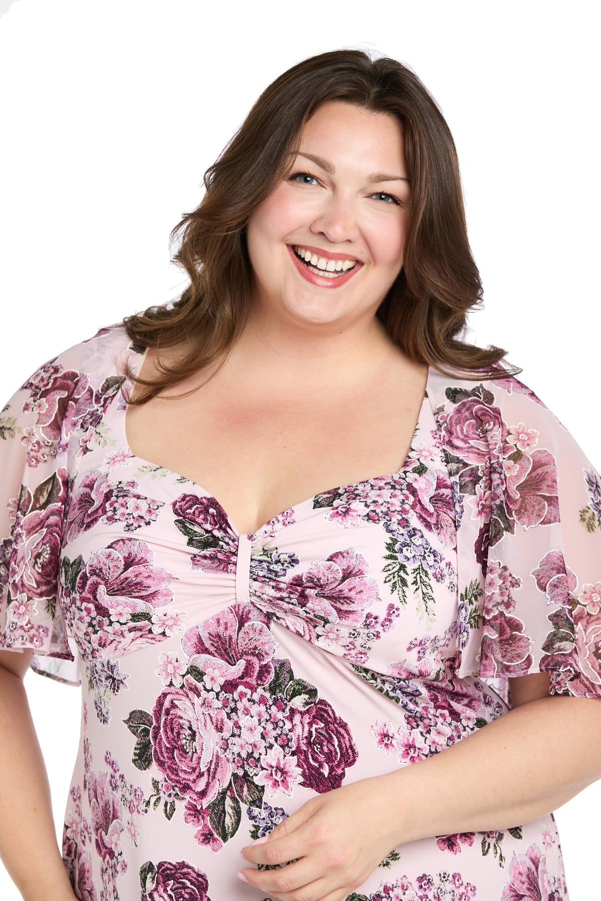 Plus Size Dresses Plus Size Short Cocktail Floral Print Dress Blush/Pink