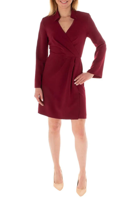 Cocktail Dresses Long Sleeve Faux Wrap Short Cocktail Dress Burgundy