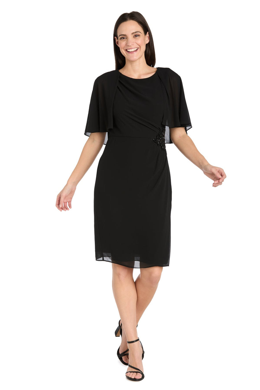 Cocktail Dresses Short Mother of the Bride Beaded Cape Cocktail Dress Black