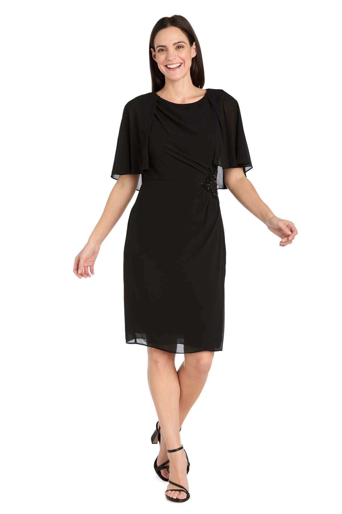 Cocktail Dresses Short Mother of the Bride Beaded Cape Cocktail Dress Black