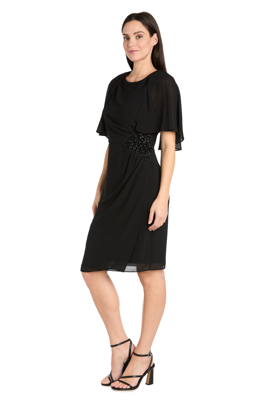 Cocktail Dresses Short Mother of the Bride Beaded Cape Cocktail Dress Black
