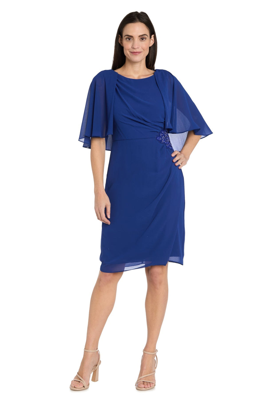 Cocktail Dresses Short Mother of the Bride Beaded Cape Cocktail Dress Indigo