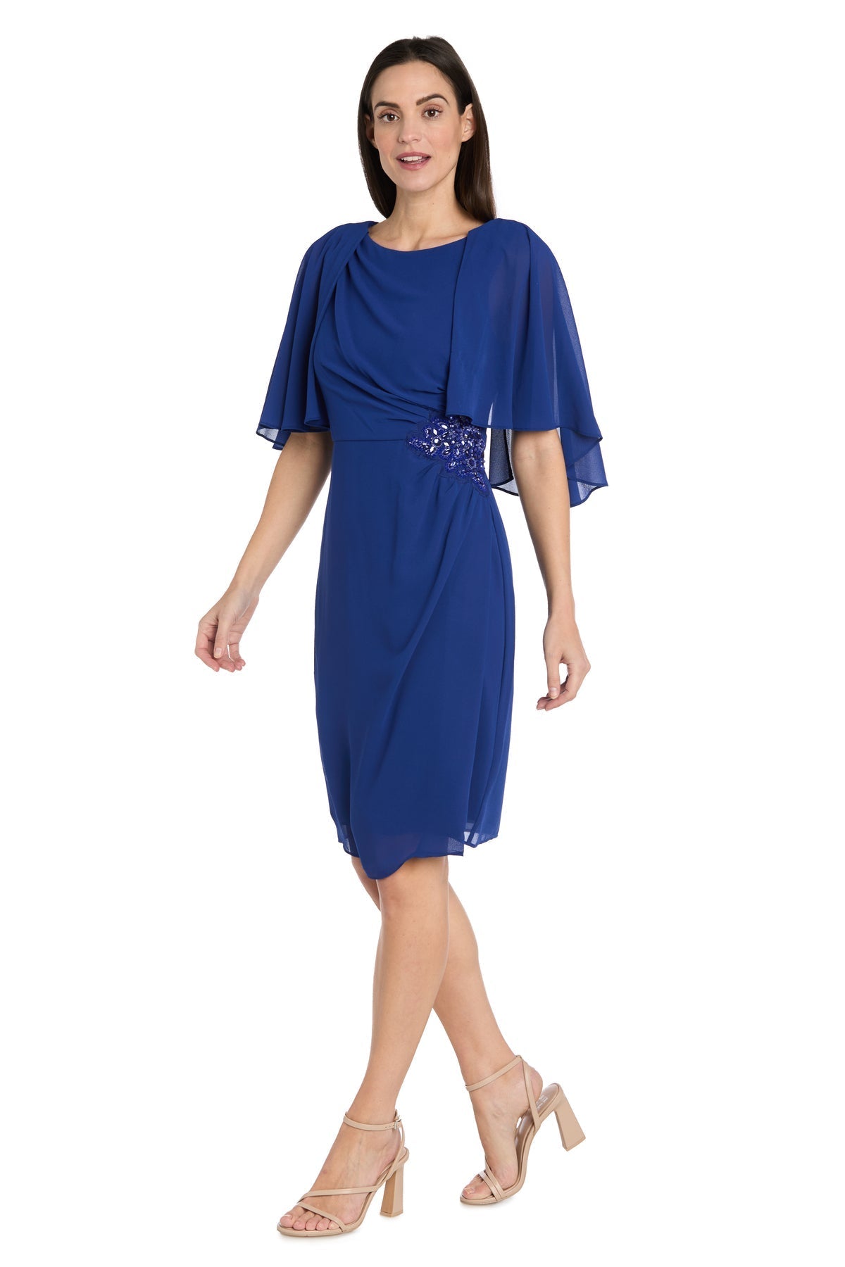 Cocktail Dresses Short Mother of the Bride Beaded Cape Cocktail Dress Indigo