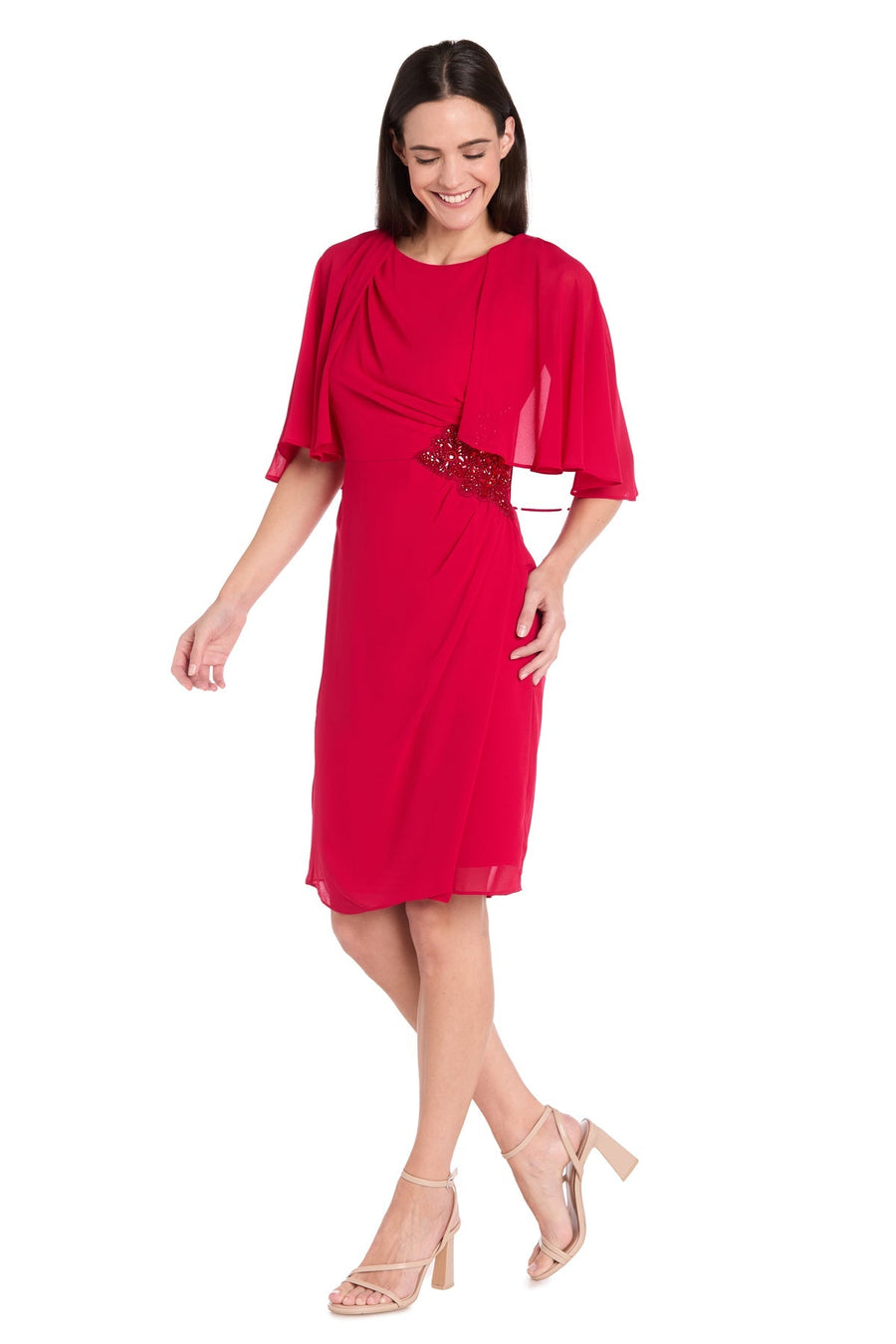 Cocktail Dresses Short Mother of the Bride Beaded Cape Cocktail Dress Red