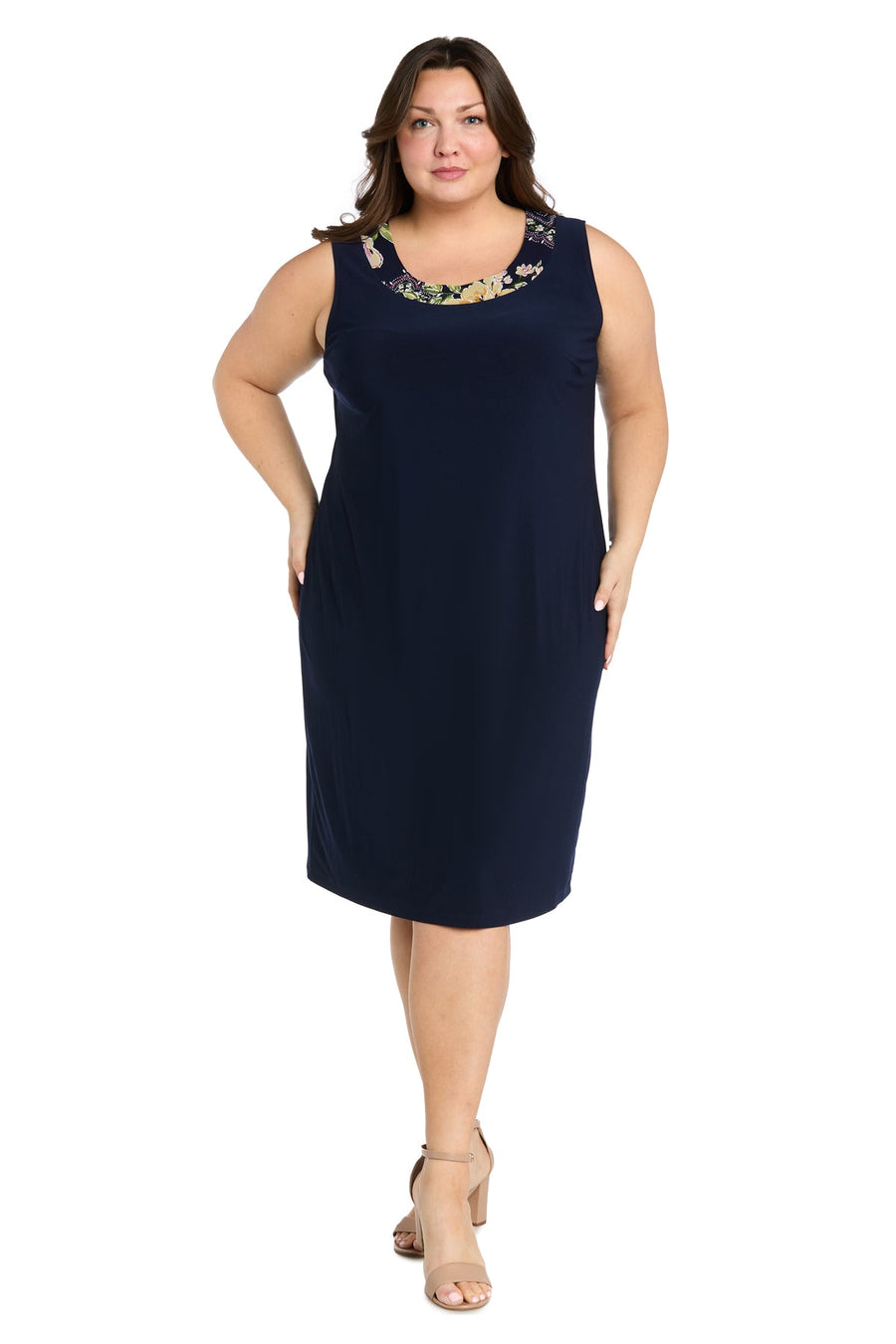 Plus Size Dresses Two Piece Short Plus Size Floral Jacket Dres Navy/Yellow