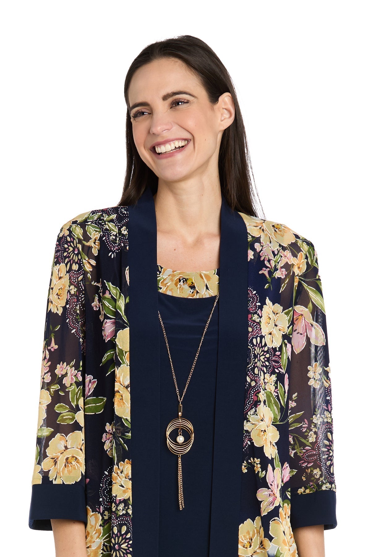 Mother of the BrideDresses Short Mother of the Bride Floral Jacket Dress Navy/Yellow