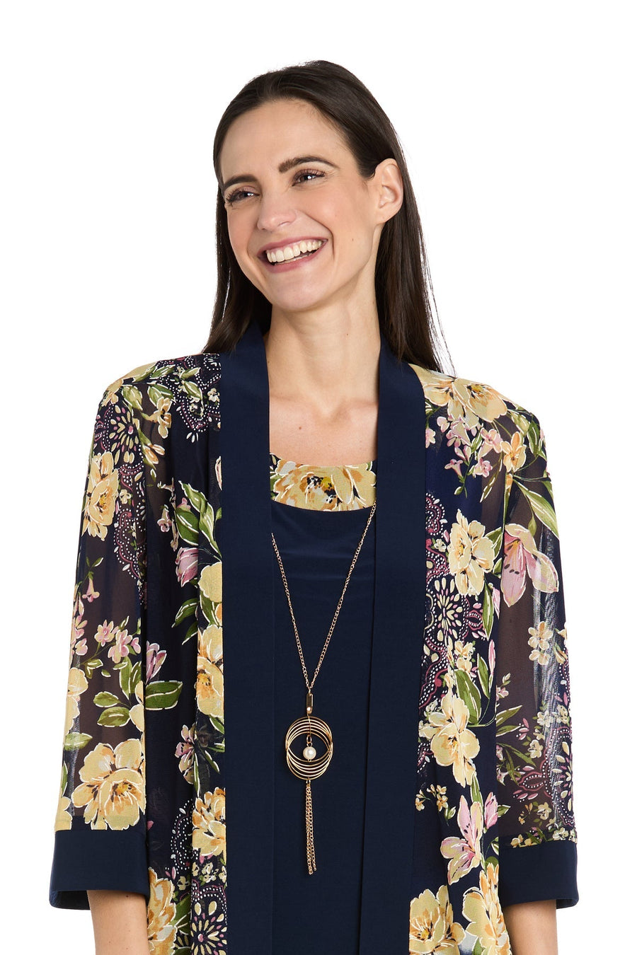 Mother of the Bride Dresses Short Petite Mother of the Bride Floral Jacket Dress Navy/Yellow