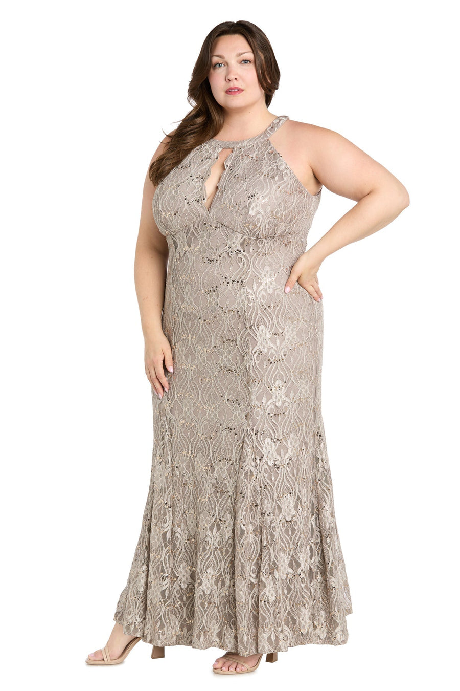 Plus Size Dresses Formal Long Fitted Plus Size Lace Dress Champagne