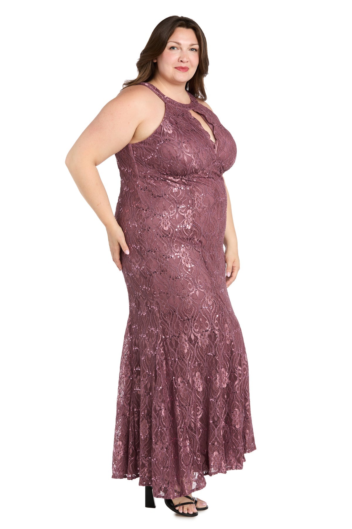 Plus Size Dresses Formal Long Fitted Plus Size Lace Dress Dark Rose