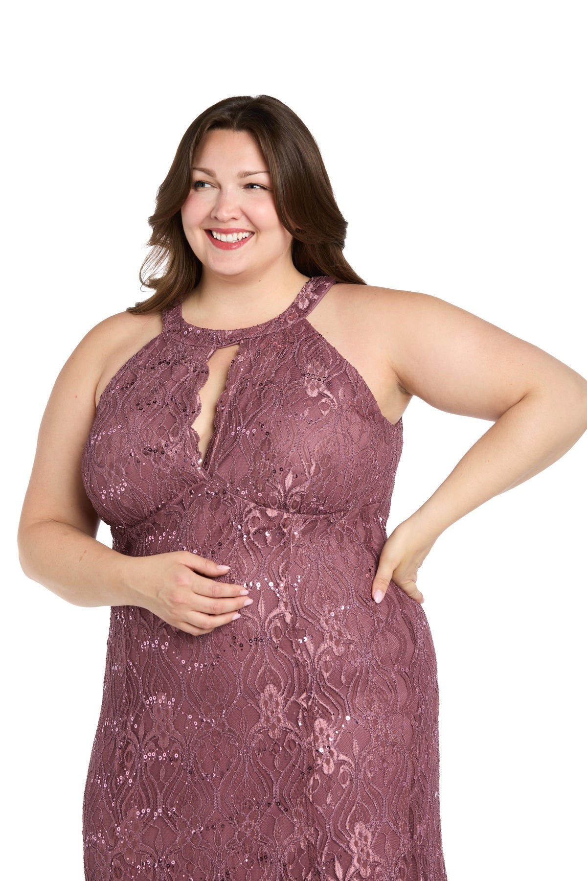 Plus Size Dresses Formal Long Fitted Plus Size Lace Dress Dark Rose