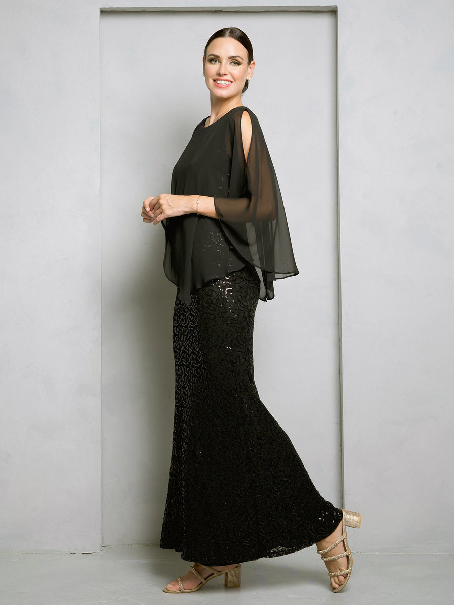 Mother of the Bride Dresses Sequin Lace Long mother of the Bride Dress Black