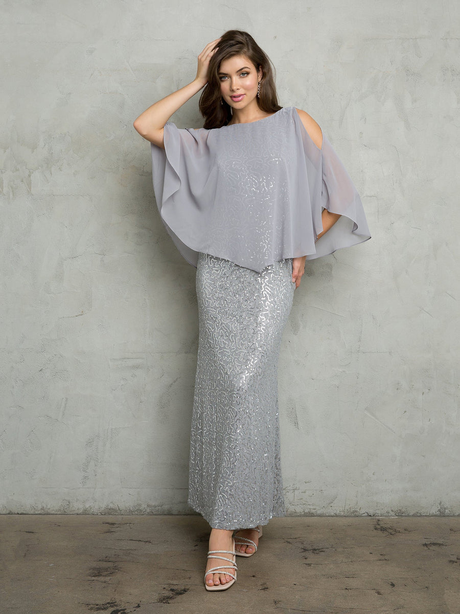 Mother of the Bride Dresses Sequin Lace Long mother of the Bride Dress Silver