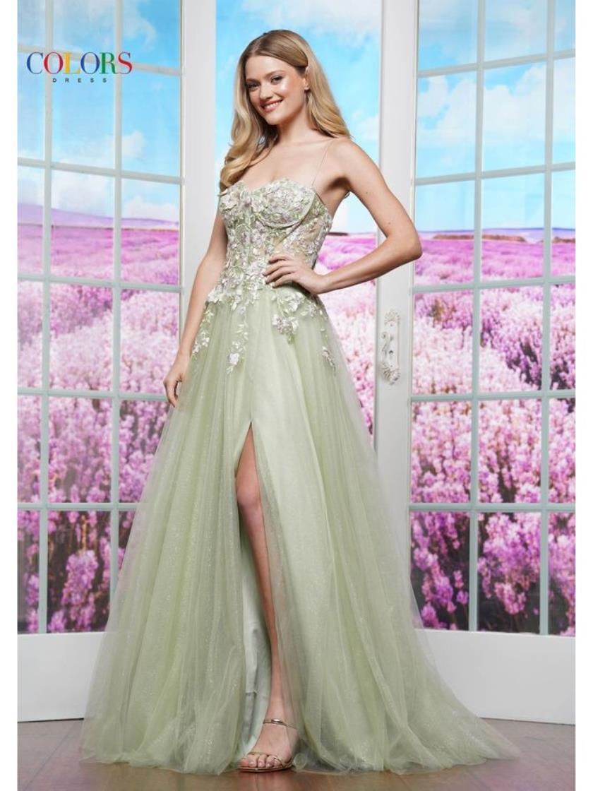 Prom Dresses Long Formal Floral Top Prom Dress Sage