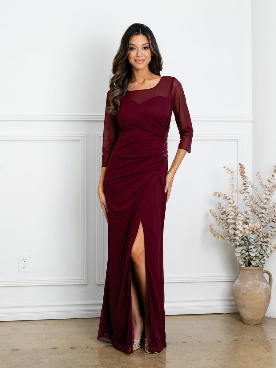 Mother of the Bride Dresses Long Formal Mother of the Bride Slit Dress Burgundy