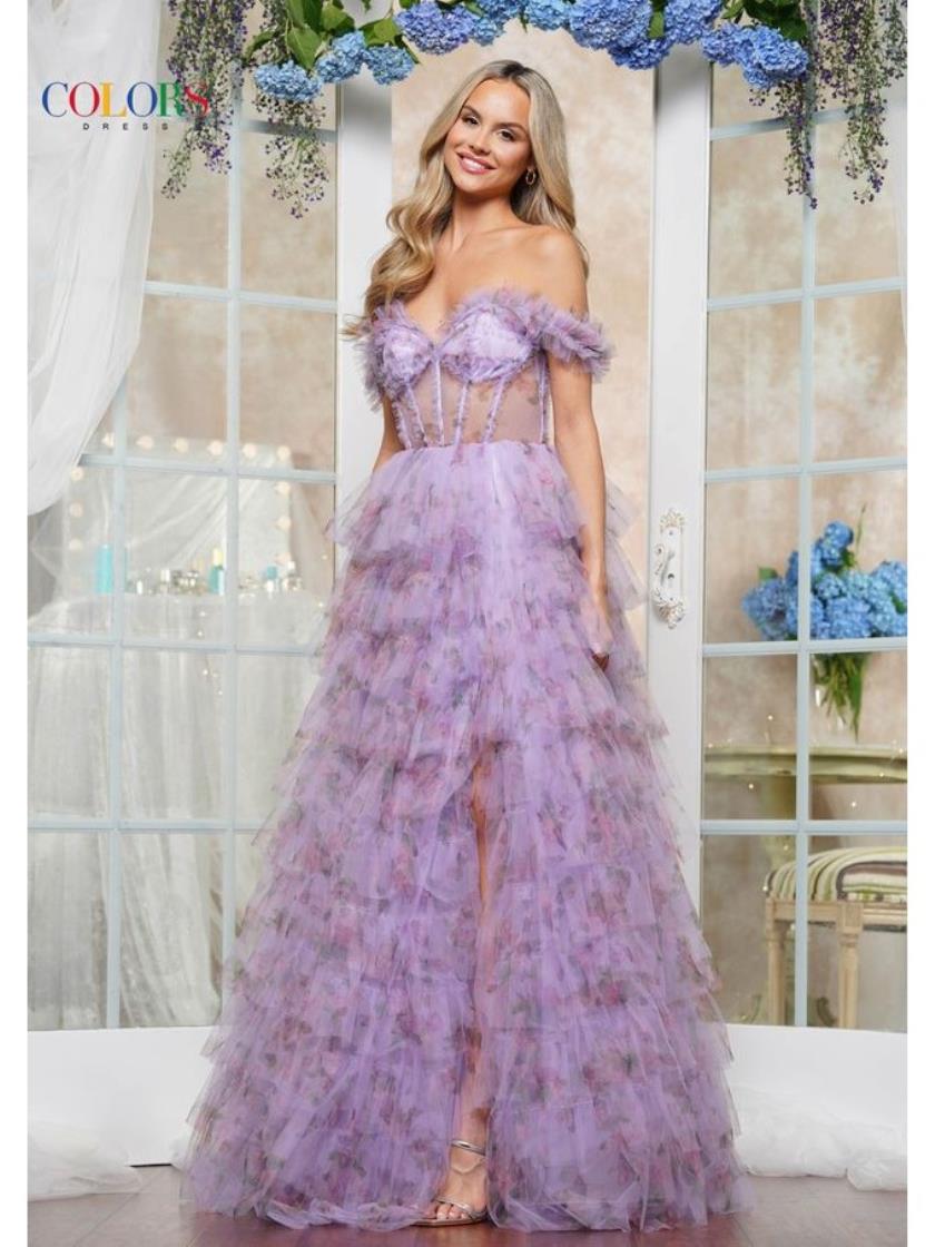 Prom Dresses Long Floral Print Ball Gown Formal Prom Dress Lavender