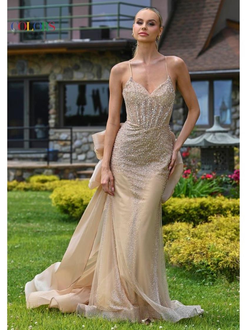Prom Dresses Long Fully Beaded Fitted Flare Formal Prom Dress Nude