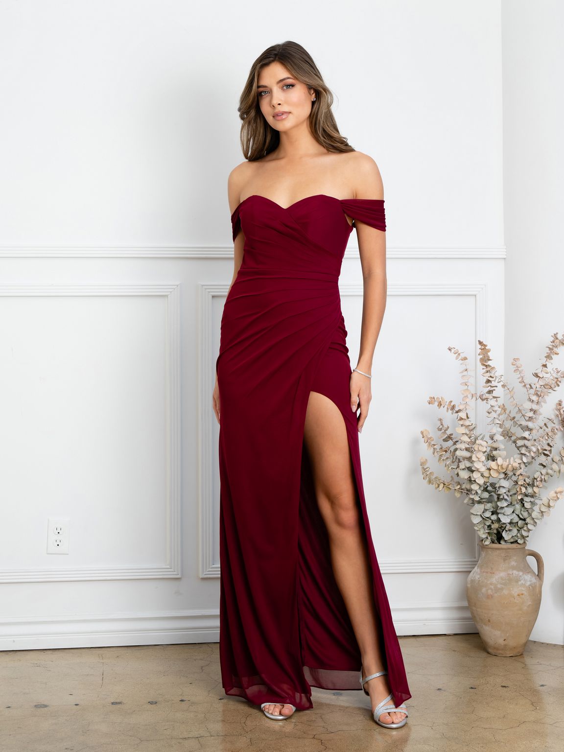 Prom Dresses Fitted Long Formal Slit Prom Dress Burgundy